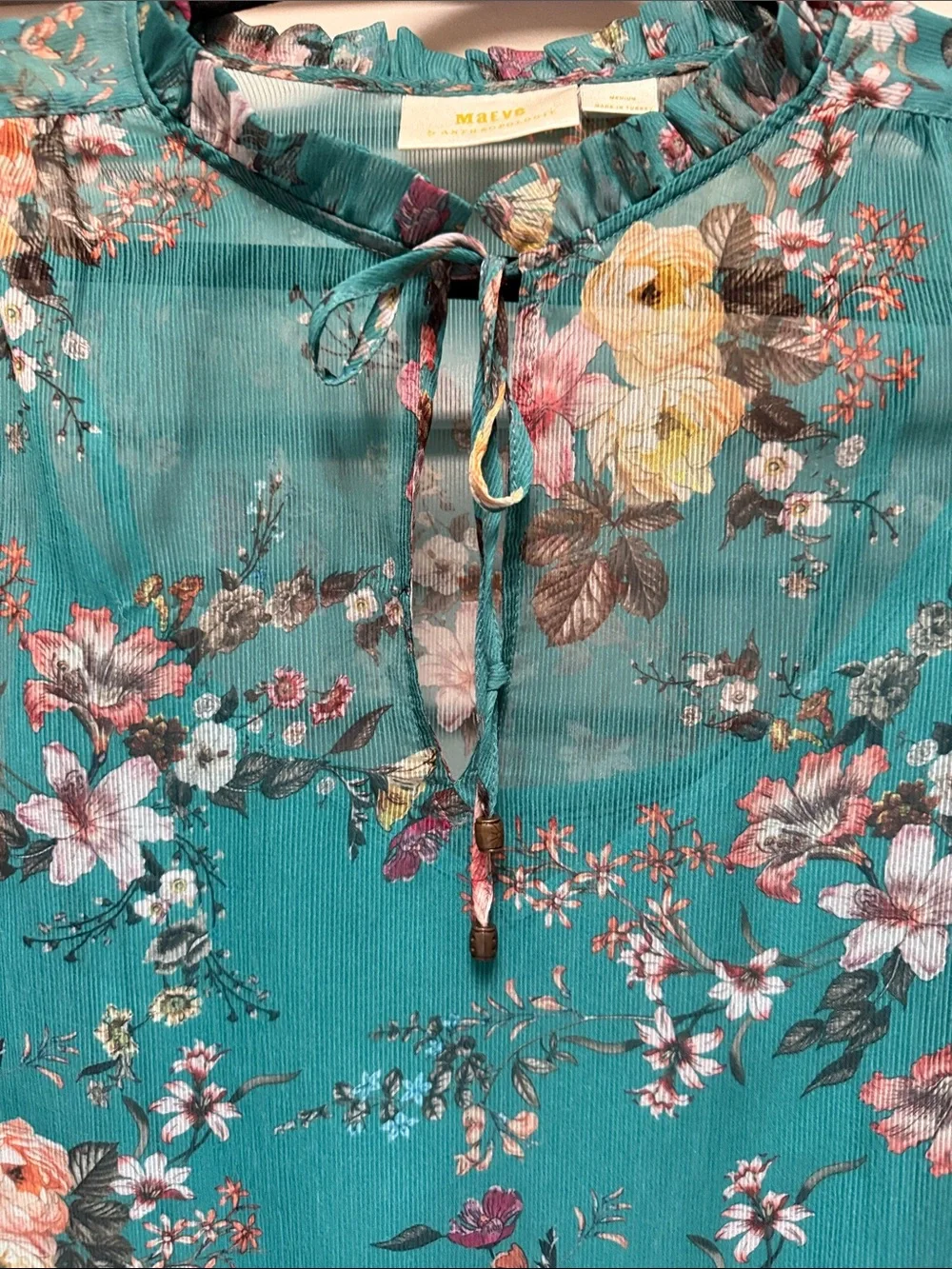 Maeve Teal Floral Chiffon Tunic Dress from Anthro - Picture 4 of 5